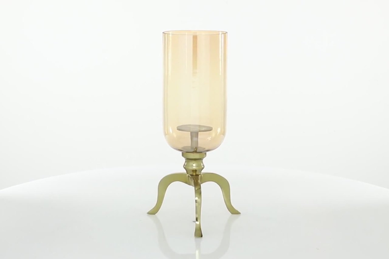 thumbnail video image 2 of DecMode Gold Aluminum Metal Single Candle Hurricane Lamp, 2 of 9