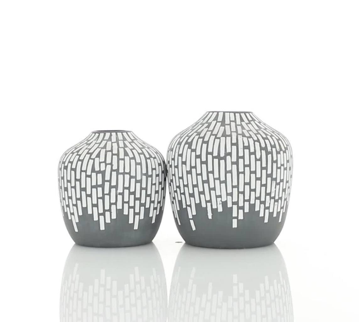 thumbnail video image 2 of DecMode 7", 6"H Mosaic Inspired Gray Ceramic Vase, Set of 2, 2 of 9