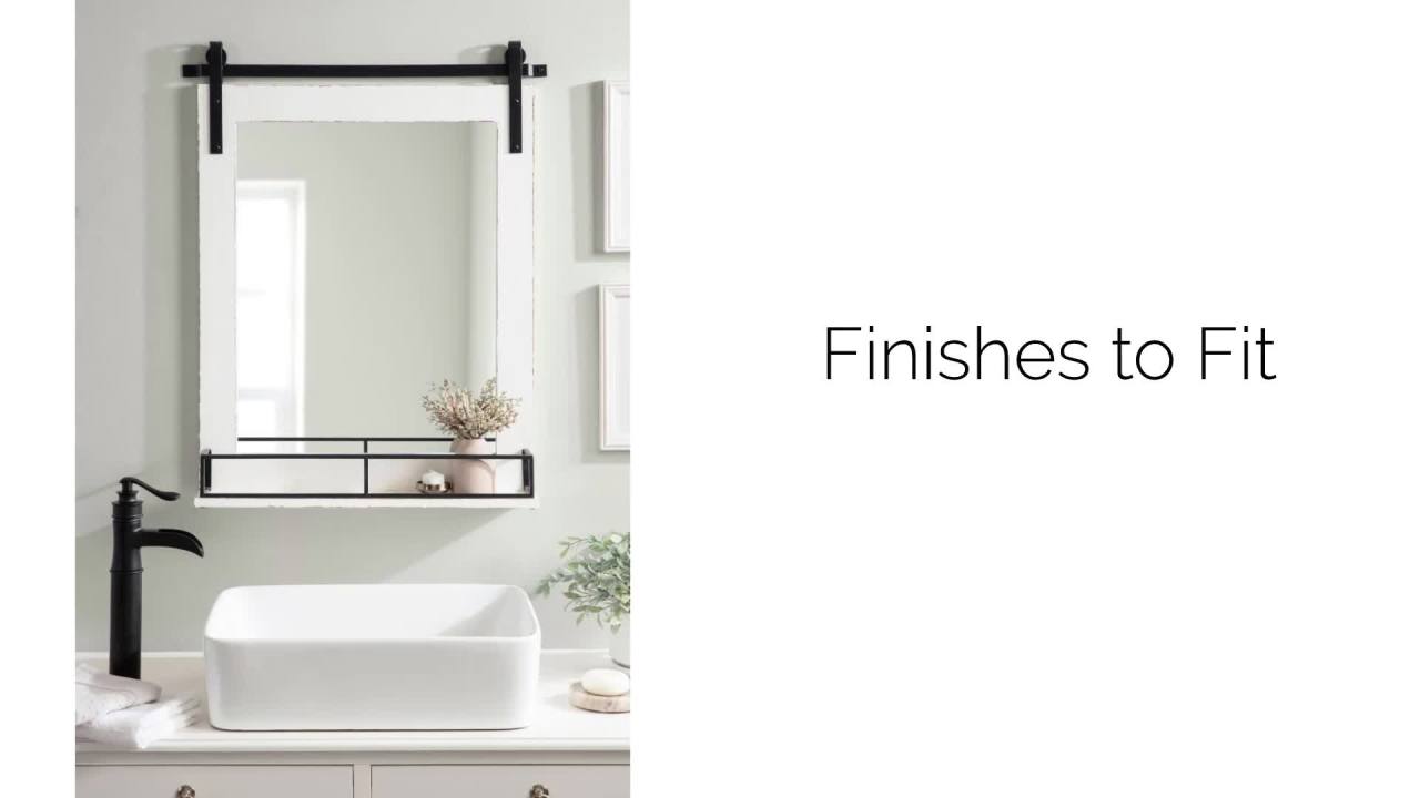 thumbnail video image 2 of Kate and Laurel Cates Farmhouse Framed Mirror with Shelf, 24 x 31, White, Decorative Rustic Wall Mirror with Functional Shelf for Storage and Display, 2 of 9