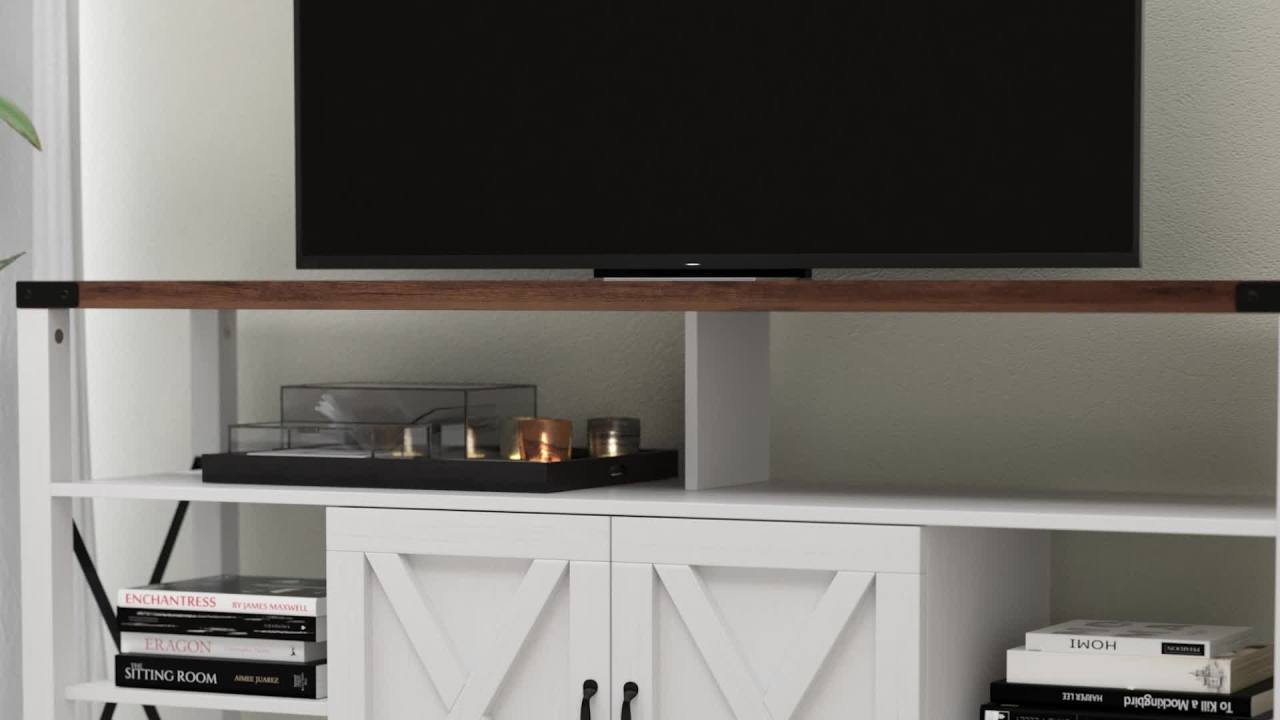 thumbnail video image 2 of Flash Furniture Wyatt Modern Farmhouse Television Stand for TVs up to 60",White, 2 of 14
