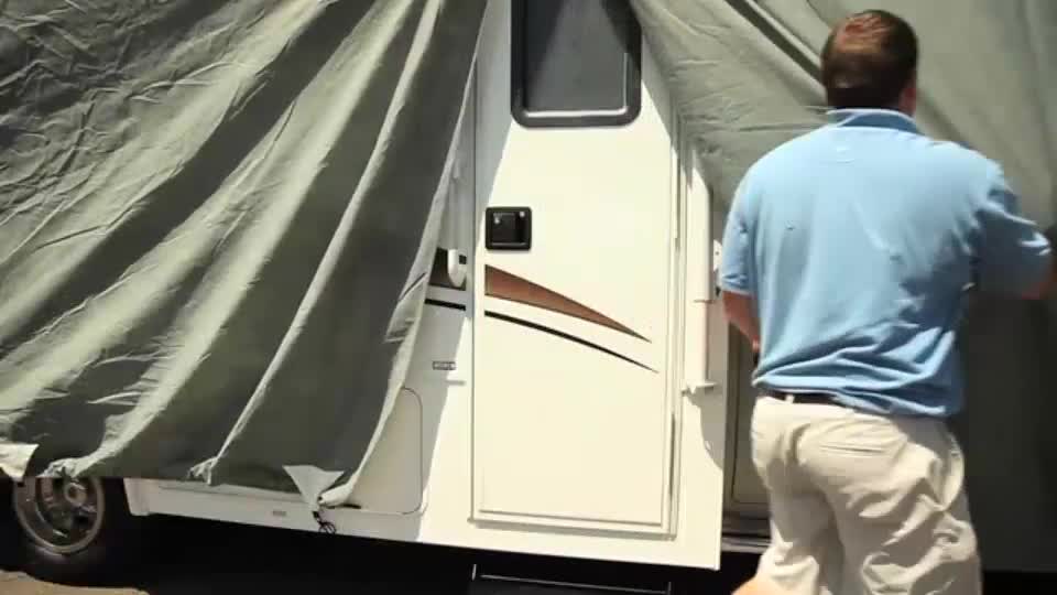 thumbnail video image 2 of Classic Accessories OverDrive PolyPRO™ 3 Deluxe Travel Trailer Cover or Toy Hauler Cover, Fits 30' - 33' RVs - Max Weather Protection RV Cover, Grey/Snow White, 2 of 11