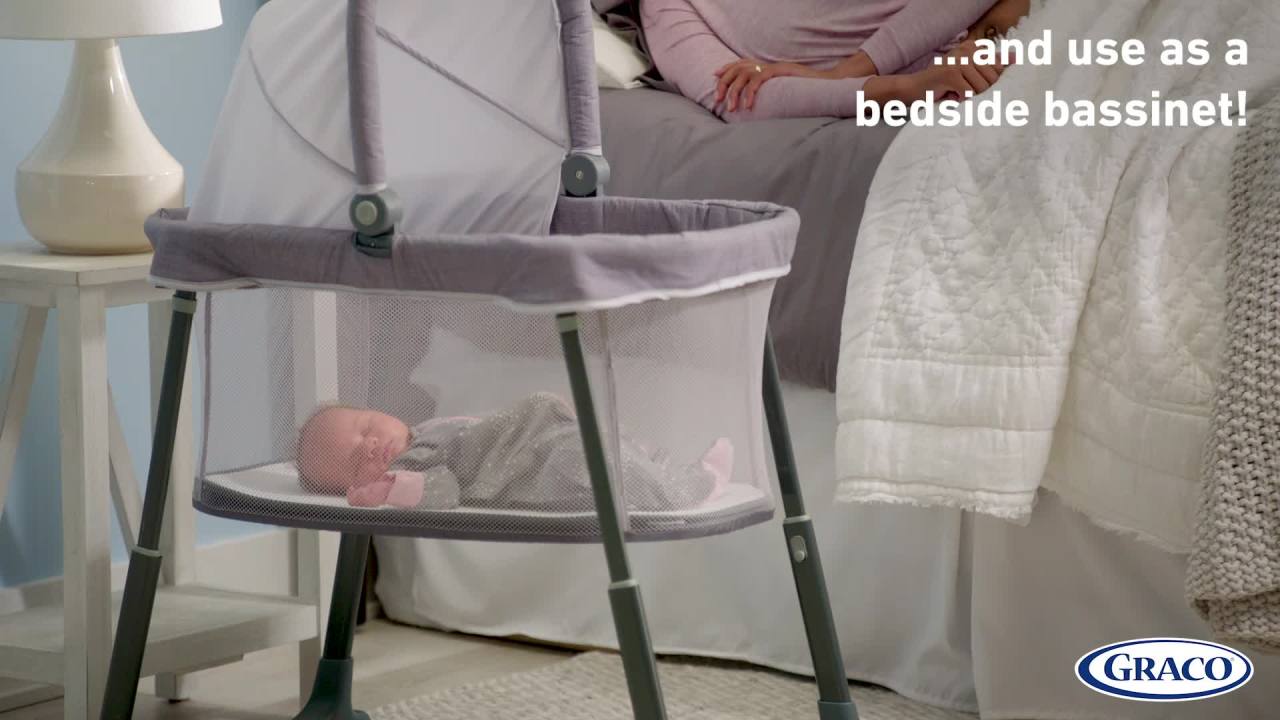 thumbnail video image 3 of Graco Pack 'n Play Day2Dream Travel Bassinet Playard, London, 3 of 10