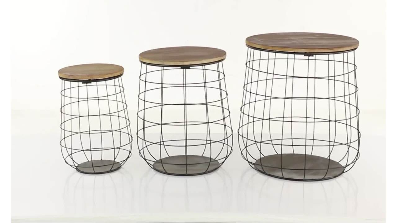 thumbnail video image 2 of DecMode 18", 20", 23"H Black Metal Caged Storage Basket with Wooden Lift Top Lids, 3-Pieces, 2 of 14