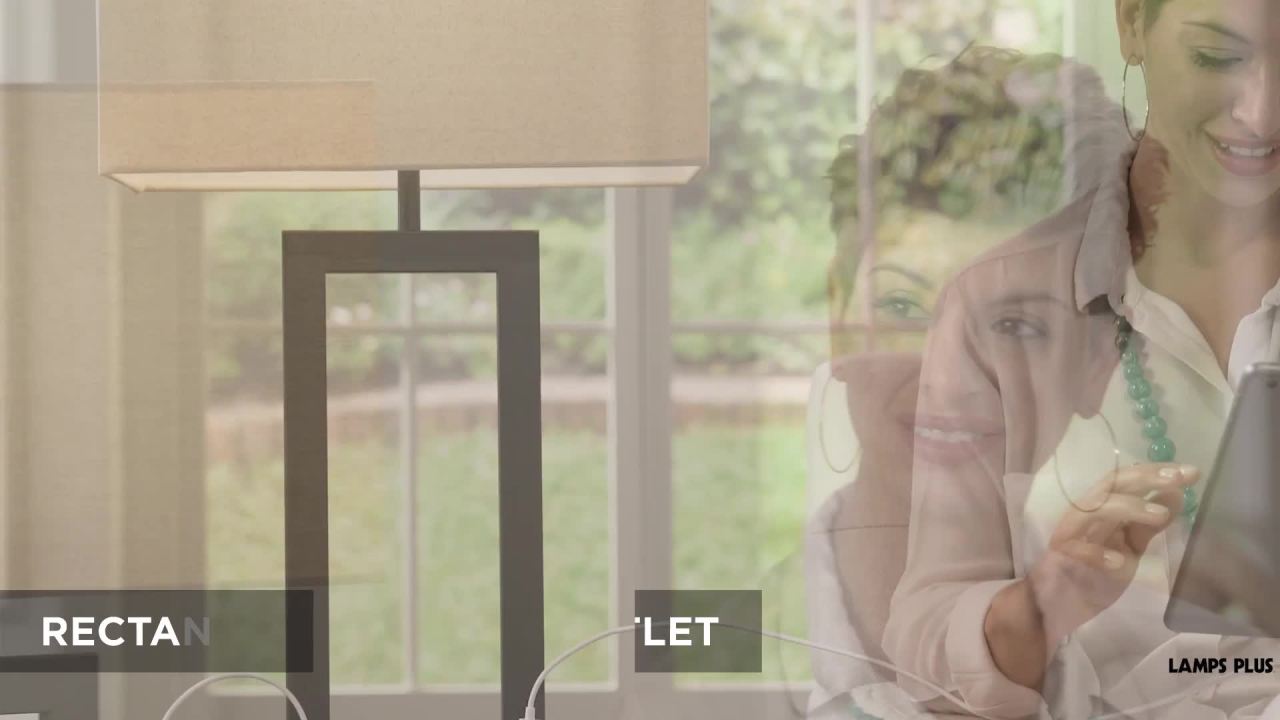 thumbnail video image 2 of 360 Lighting Todd Modern Table Lamp 30" Tall Bronze Rectangular with USB and AC Power Outlet in Base Oatmeal Fabric Shade for Living Room Office House, 2 of 10