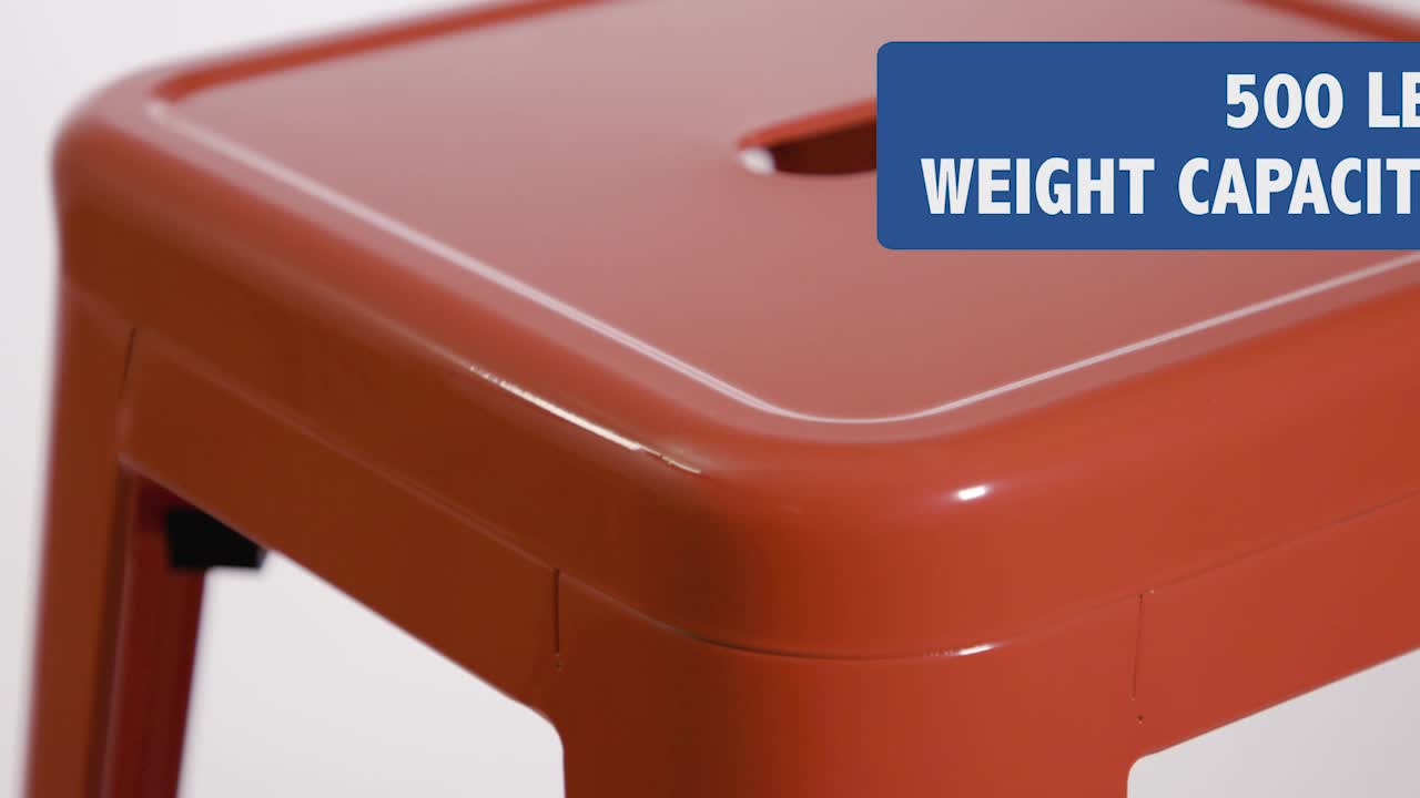 thumbnail video image 2 of Flash Furniture Kai Commercial Grade 30" High Backless Orange Metal Indoor-Outdoor Barstool with Square Seat, 2 of 13