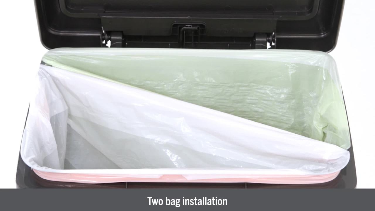 thumbnail video image 2 of Rubbermaid Kitchen Trash Can, 19 Gallon, Plastic, Rectangular, Dual Compartment, Step Lid, Garbage Bin, Charcoal, 2 of 8