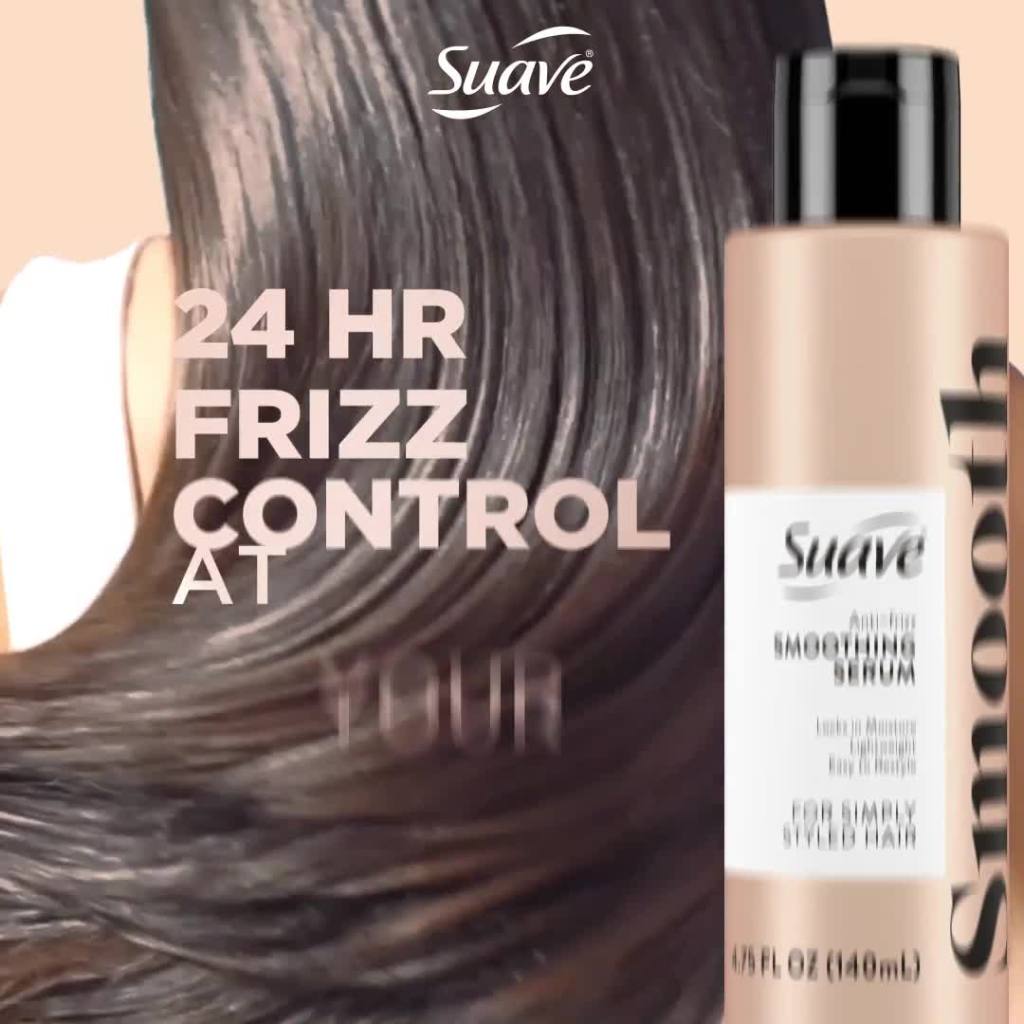 thumbnail video image 2 of Suave Anti Frizz Smoothing Hair Serum for 24 Hour Control, 4.75 oz, 2 of 10