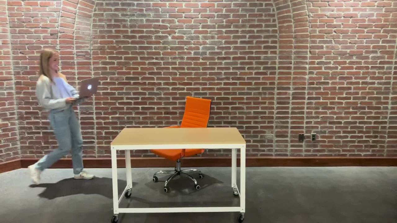 thumbnail video image 2 of Space Solutions Ready-to-assemble 48-inch Wide Mobile Metal Desk with Laminate Top, White/Maple, 2 of 15