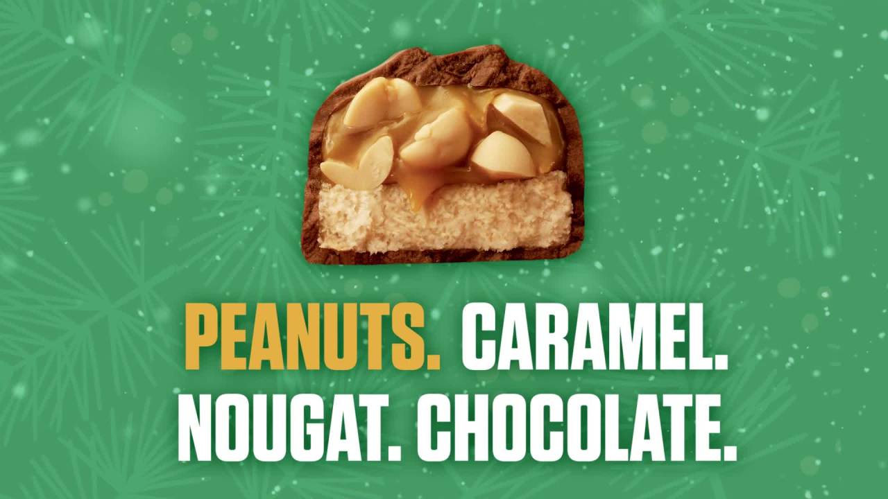 thumbnail video image 2 of (2 pack) Snickers Minis Chocolate Christmas Candy Cane Stocking Stuffer, 2.14 oz Tube, 2 of 16