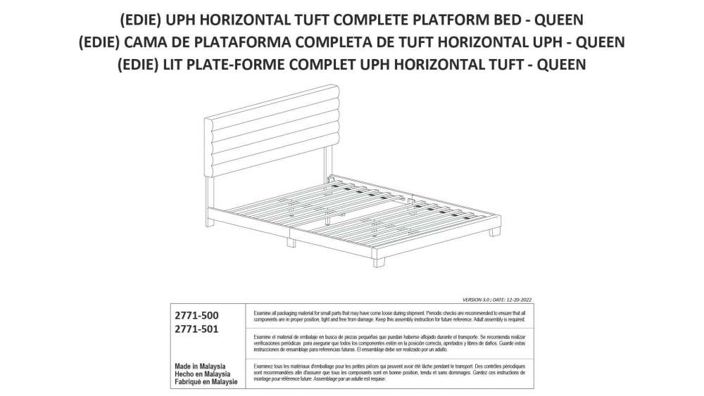 Edie Upholstered Queen Horizonal Tuft Platform Bed, Natural - image 2 of 18