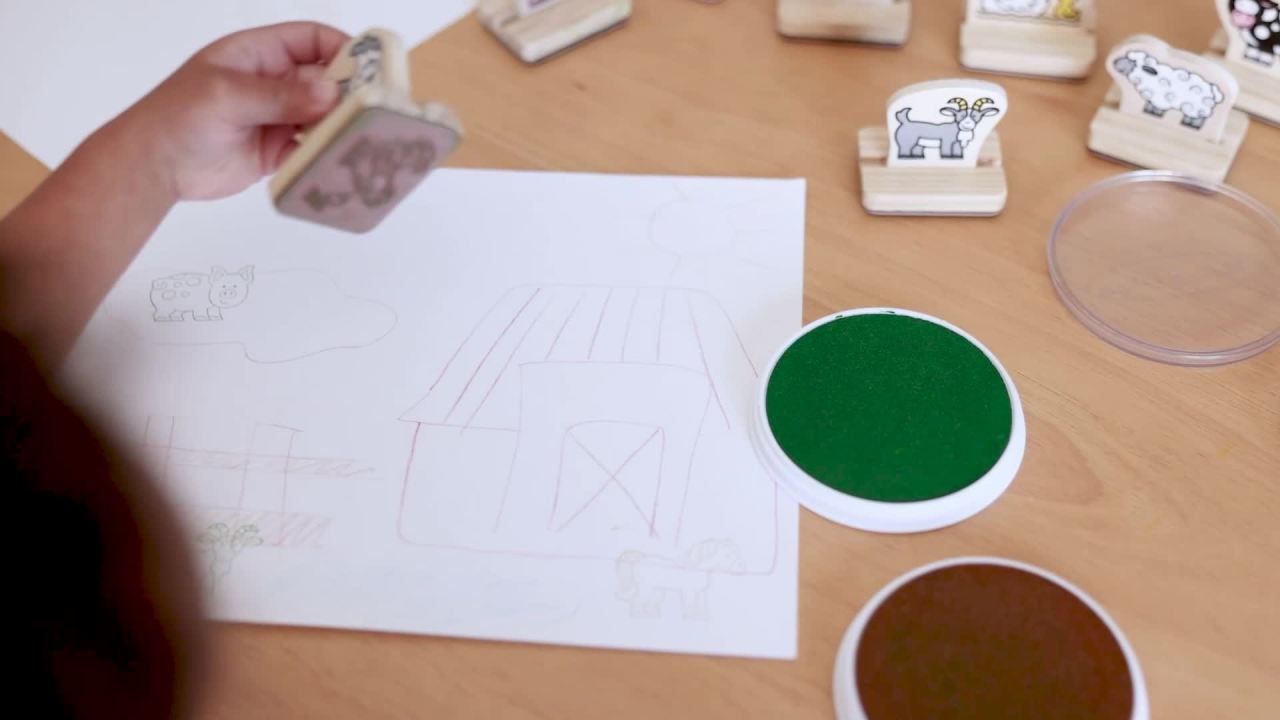 thumbnail video image 2 of Melissa & Doug My First Wooden Stamp Set - Farm Animals, 2 of 10