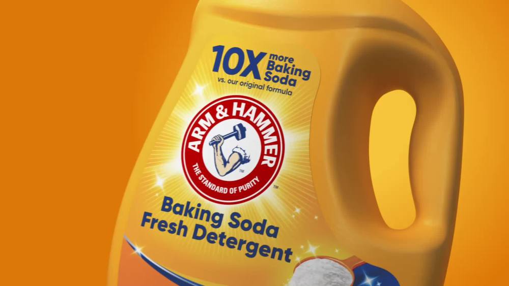 thumbnail video image 2 of ARM & HAMMER Baking Soda Fresh Liquid Laundry Detergent, 110 Fl Oz 110 Loads, 2 of 14