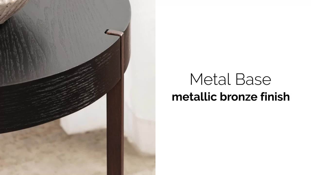 thumbnail video image 2 of Kate and Laurel Rovin Modern Round Side Table, 16 x 16 x 18, Black and Bronze, Wooden Short Living Room End Table for Small Spaces and Bedroom Home Decor, 2 of 8