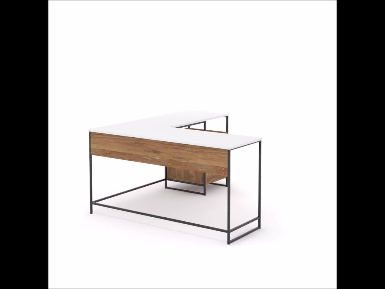 thumbnail video image 2 of Bellamy Studios Row Modern L-Shaped Desk with Storage, Sindoori Mango Finish, 2 of 12