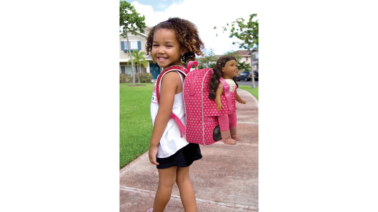 thumbnail video image 2 of Badger Basket Canopy Doll Crib with Baskets, Bedding, and Mobile - White/Pink, 2 of 11
