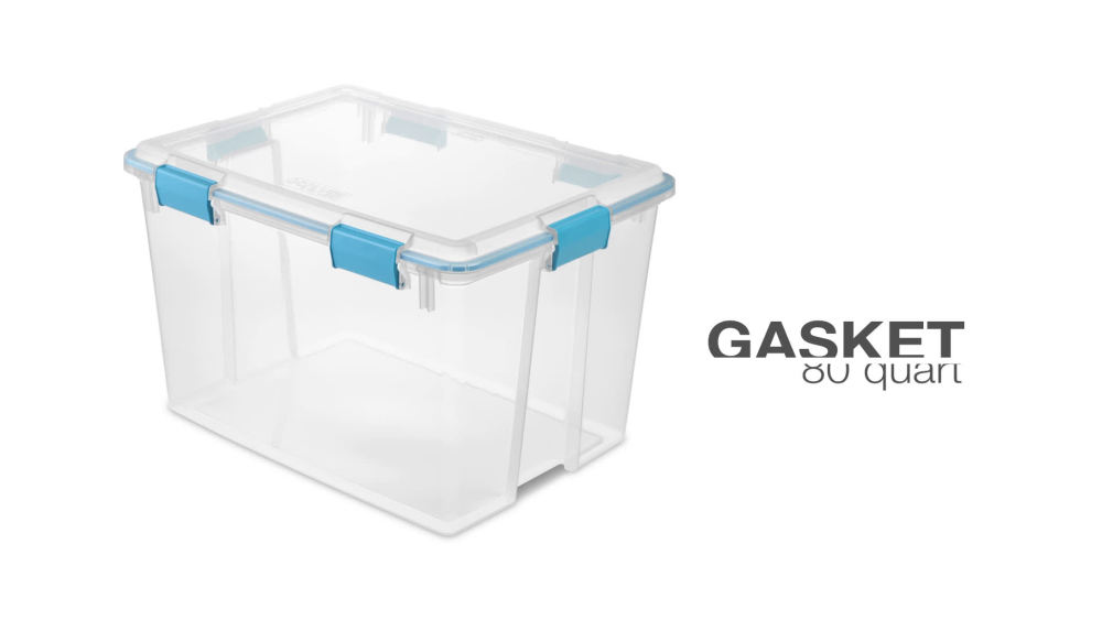 Sterilite 80 Quart Gasket Box Storage Bin w/ Lid & Latches, Clear/Aqua
