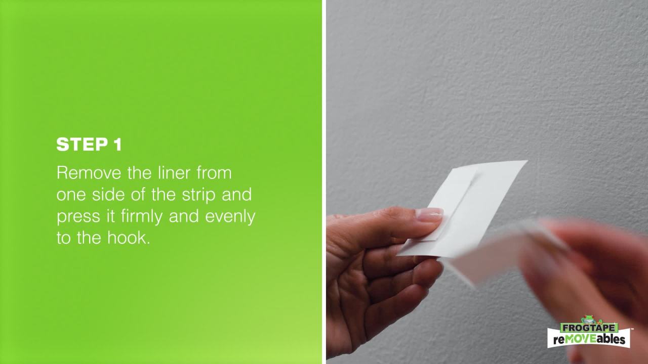 thumbnail video image 3 of FrogTape reMOVEables Small White Wire Hooks, 3 Hooks and 4 Adhesive Strips, 3 of 13