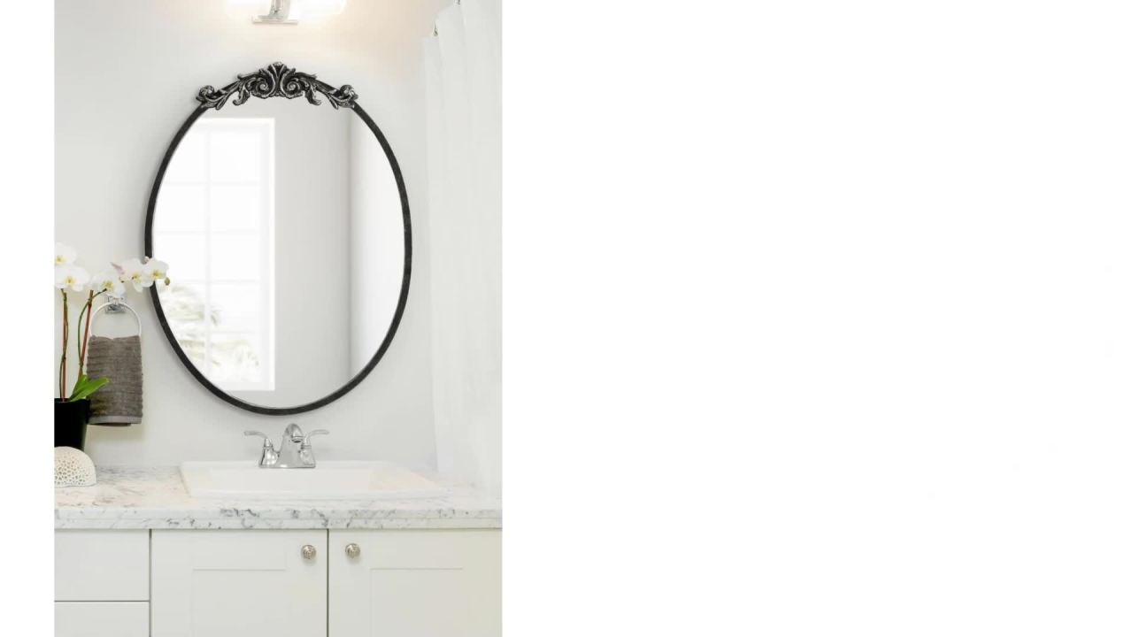 thumbnail video image 2 of Kate and Laurel Arendahl Traditional Vertical Oval Wall Mirror, 18 x 24, Antique White, Vintage Glam Baroque-Inspired Round Bathroom Vanity Mirror with Ornate Crown, 2 of 8