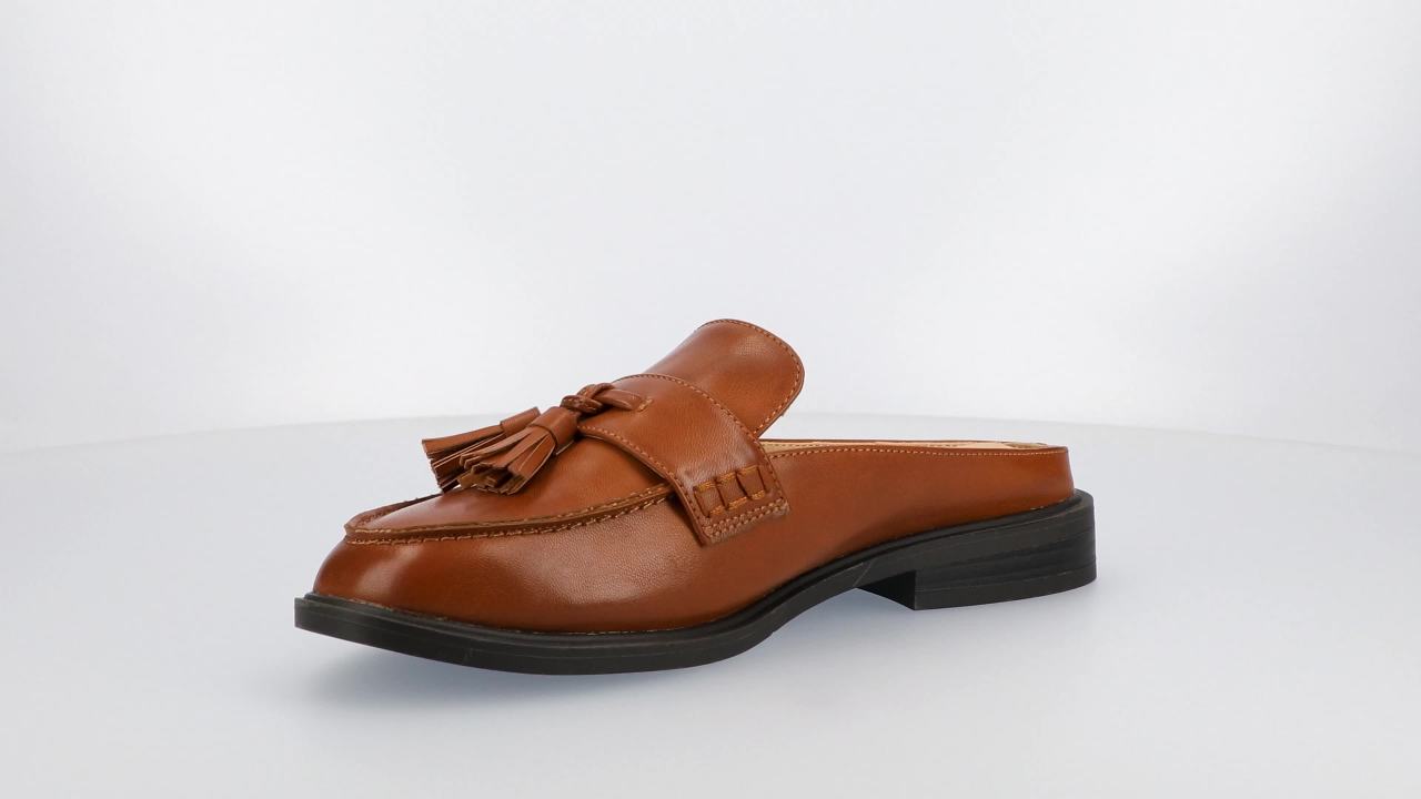 thumbnail video image 2 of Journee Womens Azura Tassel Round Toe Block Heel Comfort Mule Loafer, 2 of 9