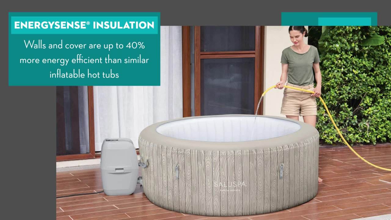 thumbnail video image 2 of SaluSpa Santa Monica Energy-Efficient Smart AirJet Inflatable Circle Hot Tub with App-Control 2-4 Person with Pump #P09144, 2 of 13