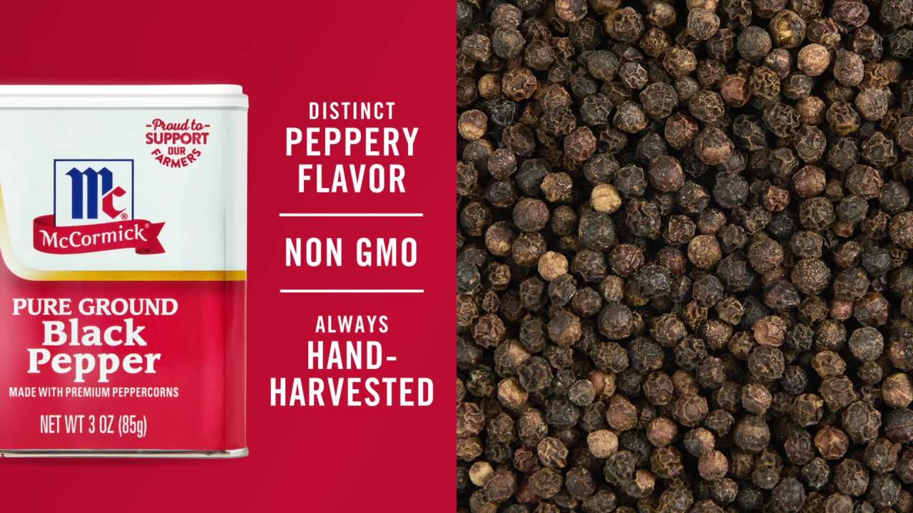 thumbnail video image 2 of McCormick Non-GMO Kosher Pure Ground Black Pepper, 3.0 oz Can, 2 of 27