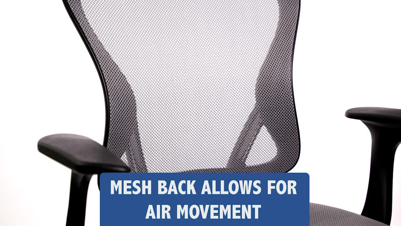 thumbnail video image 2 of Flash Furniture Mid-Back Gray Mesh Swivel Task Office Chair with Chrome Base and Arms, 2 of 14