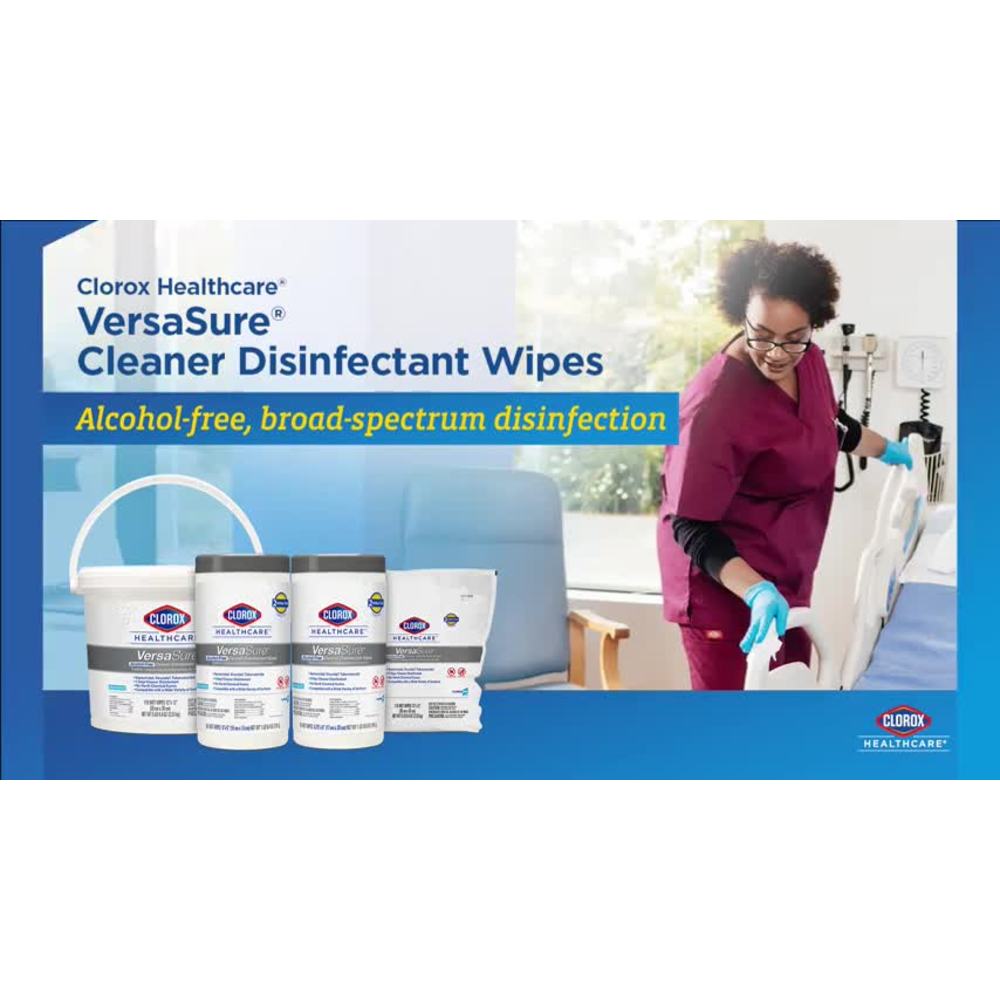 thumbnail video image 2 of Clorox Healthcare VersaSure Disinfectant Wipes, Canister Of 85 Wipes, 2 of 7