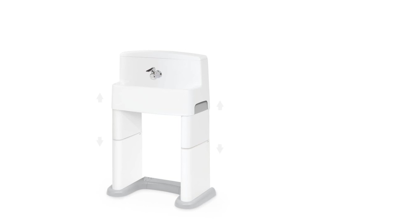 thumbnail video image 2 of Delta Children Perfect Size 3-in-1 Convertible Sink, Step Stool and Bath Toy for Kids, White/Grey, 2 of 14