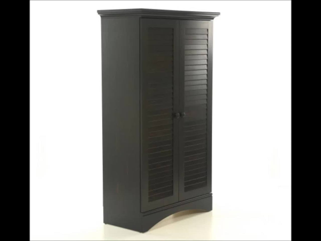 thumbnail video image 2 of Sauder Harbor View Storage Cabinet, Antiqued Paint Finish, 2 of 10