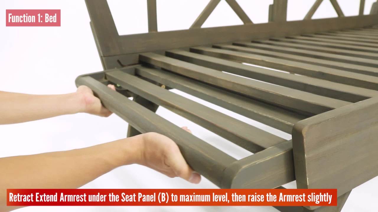 thumbnail video image 2 of Otto Acacia Wood Outdoor Expandable Daybed with Water Resistant Cushions, Black and Gray, 2 of 9