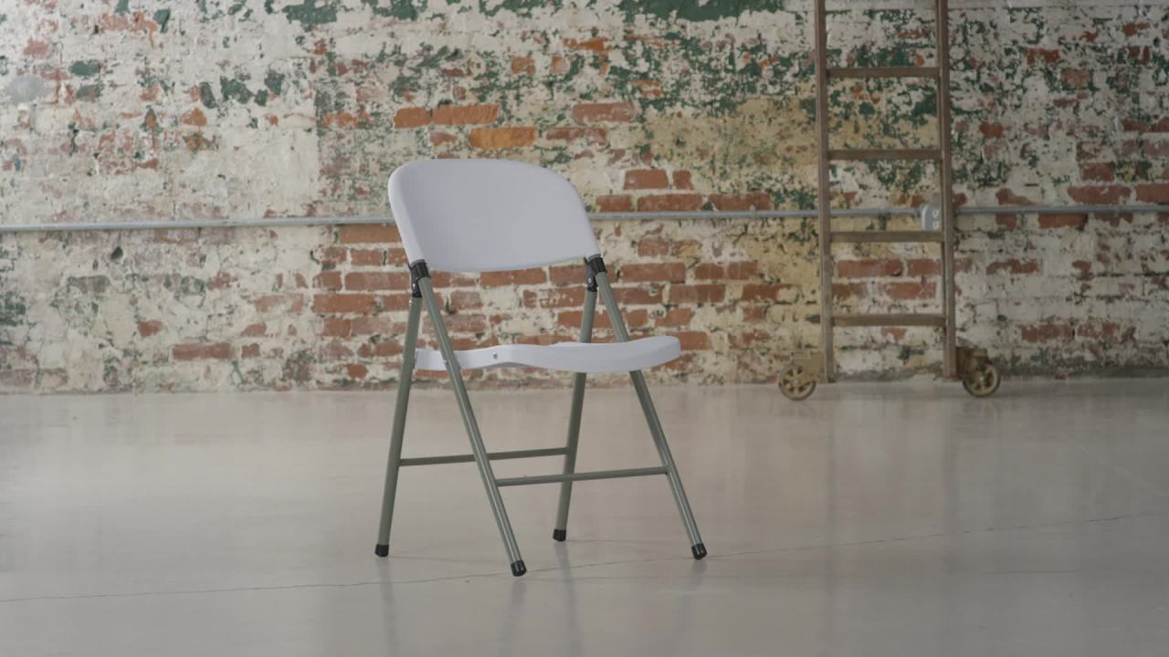 thumbnail video image 2 of Flash Furniture HERCULES Series 330 lb. Capacity White Plastic Folding Chair with Gray Frame, 2 of 13