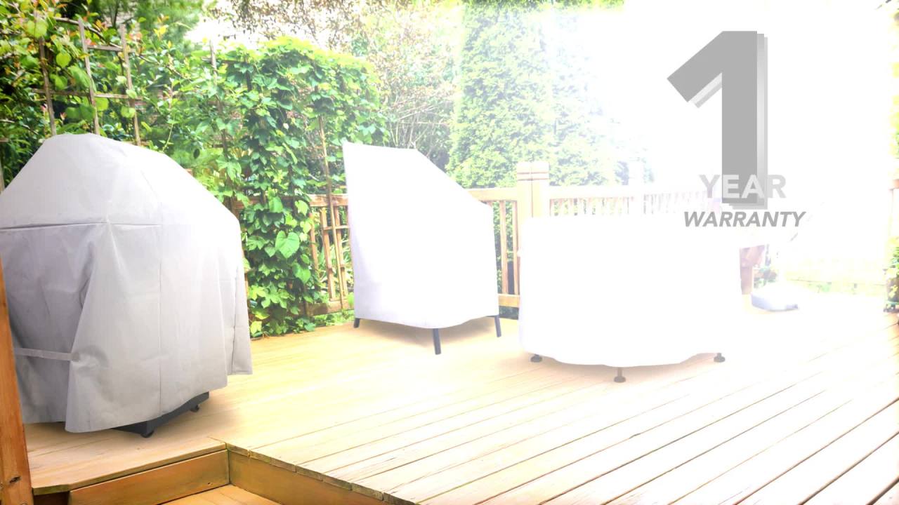 thumbnail video image 2 of Modern Leisure Chalet Outdoor Stackable Patio Chair Cover, 27"L x 27"W x 49"H, Beige, 2 of 10