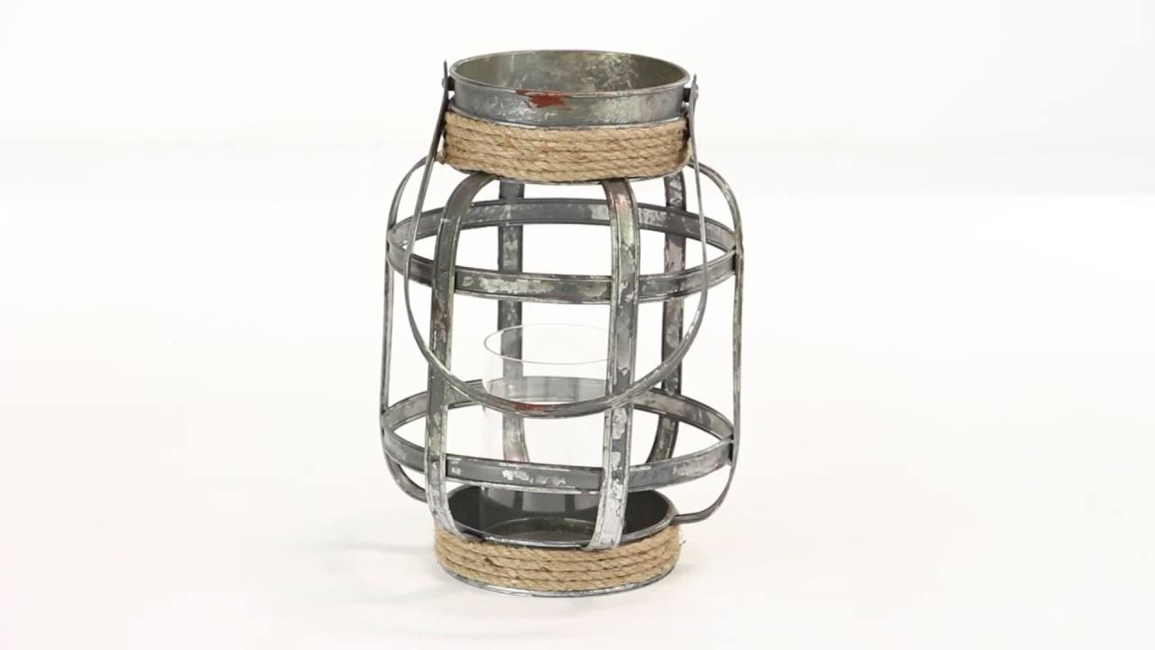 thumbnail video image 2 of DecMode Indoor 10"W, 13"H Industrial Metal Lantern, Grey, 1 - Piece, 2 of 5