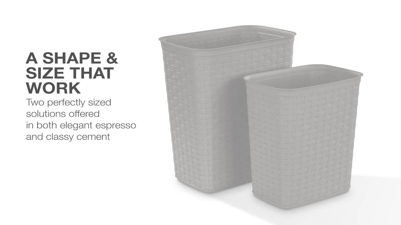 thumbnail video image 2 of Sterilite 5.8 Gal. Weave Wastebasket Plastic, Cement, 2 of 9