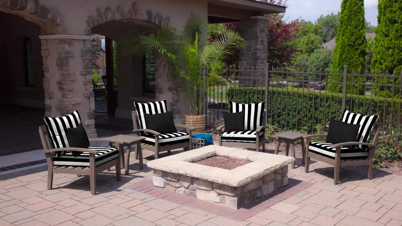 thumbnail video image 2 of ARDEN Outdoor Dining Chair Cushion Set 21 x 21, Black Cabana Stripe, 2 of 13
