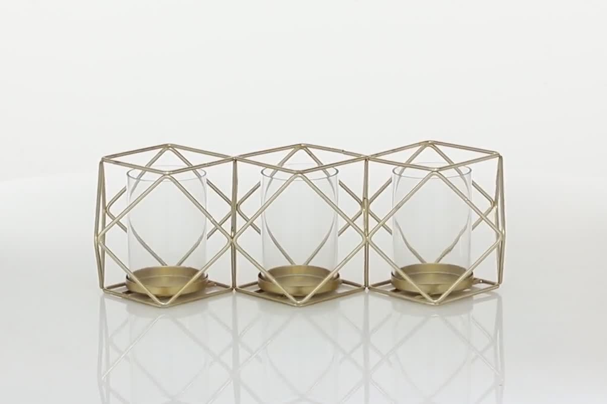 thumbnail video image 2 of DecMode 15.25"W, 5.5"H Metal Modern Candle Holder, Gold, 1 - Piece, 2 of 9