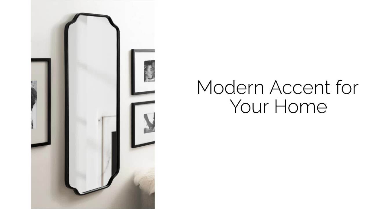 thumbnail video image 2 of Kate and Laurel Plumley Scalloped Full Length Wall Mirror, 18 x 48, Black, Modern Panel Mirror Wall Decor for Use as Full Size Bedroom Mirror or Large Entryway Mirror, 2 of 8