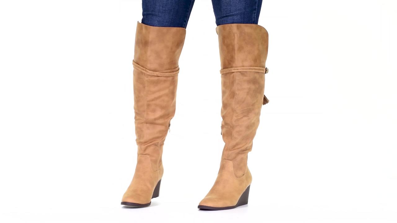 thumbnail video image 2 of Brinley Co. Womens Wide Calf Over-the-Knee Wedge Boot, 2 of 8