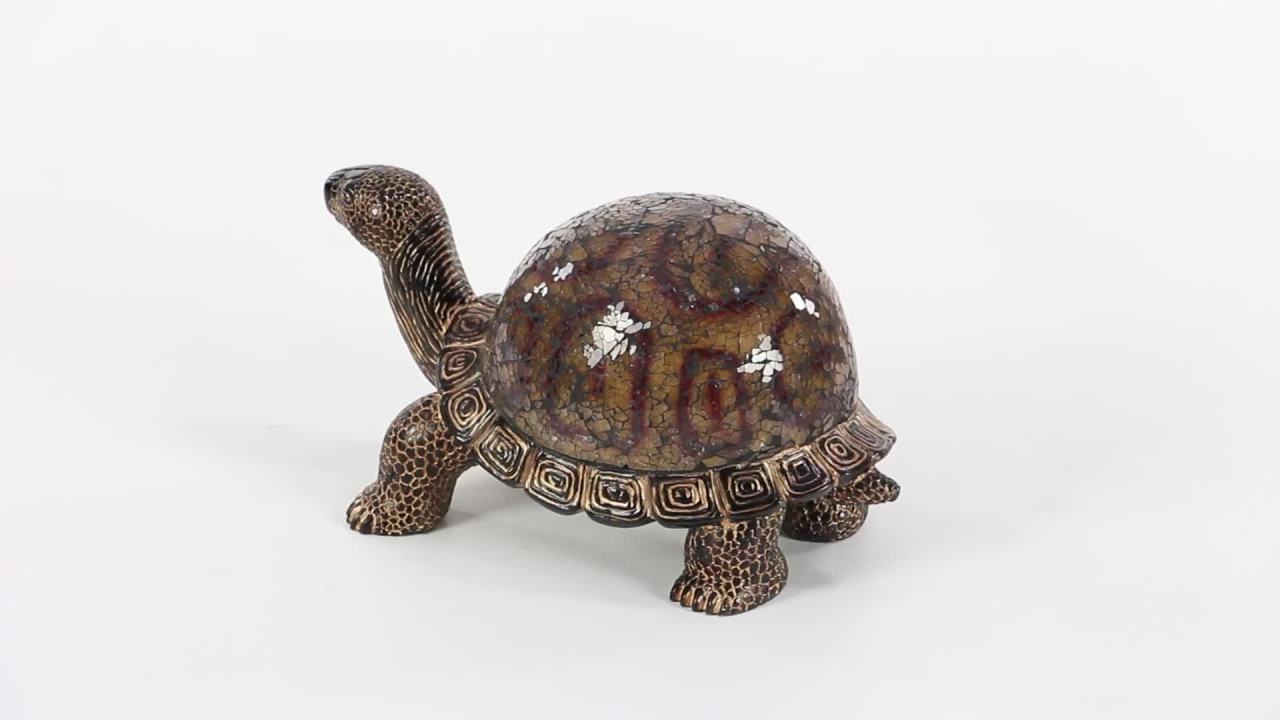 thumbnail video image 2 of 11" x 6" Brown Polystone Turtle Sculpture, by DecMode, 2 of 11