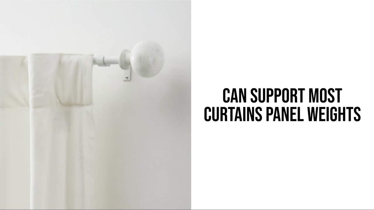 thumbnail video image 2 of Martha Stewart Bergen 36'' - 66'' Long, Adjustable Curtain Rod and Finial Set, White Washed Wood, 2 of 6