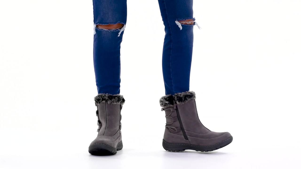 thumbnail video image 2 of Brinley Co. Womens Faux Fur Trim Tread Sole Winter Boot, 2 of 7