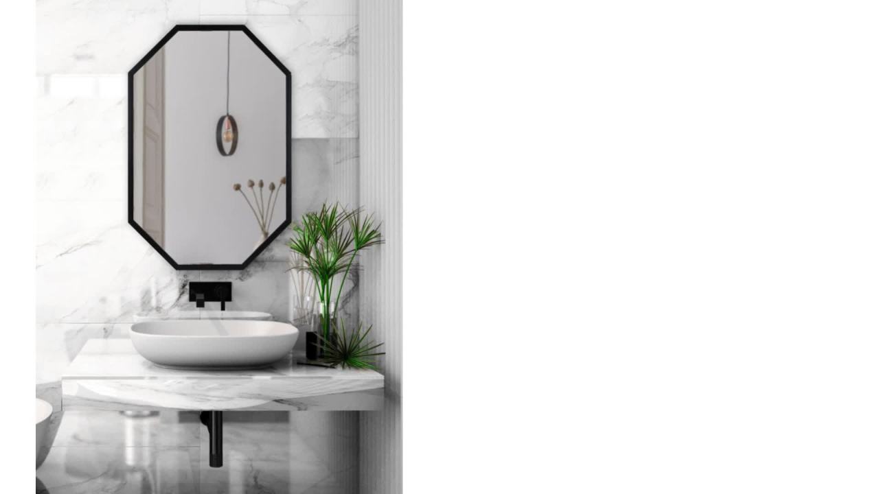 thumbnail video image 2 of Kate and Laurel Laverty Modern Oblong Octagon Framed Wall Mirror, 24 x 36, Black, Geometric Wall Decor, 2 of 8