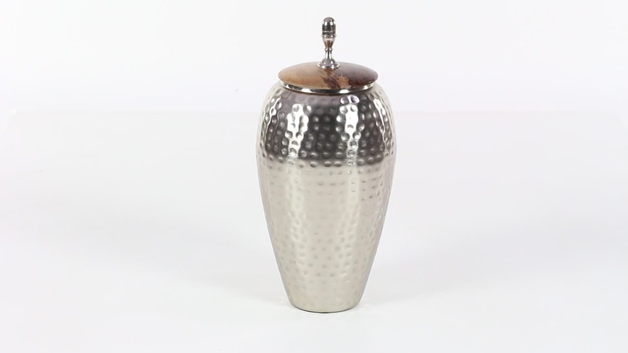 thumbnail video image 2 of DecMode 7" x 16" Silver Metal Hammered Decorative Jars, 1-Piece, 2 of 8
