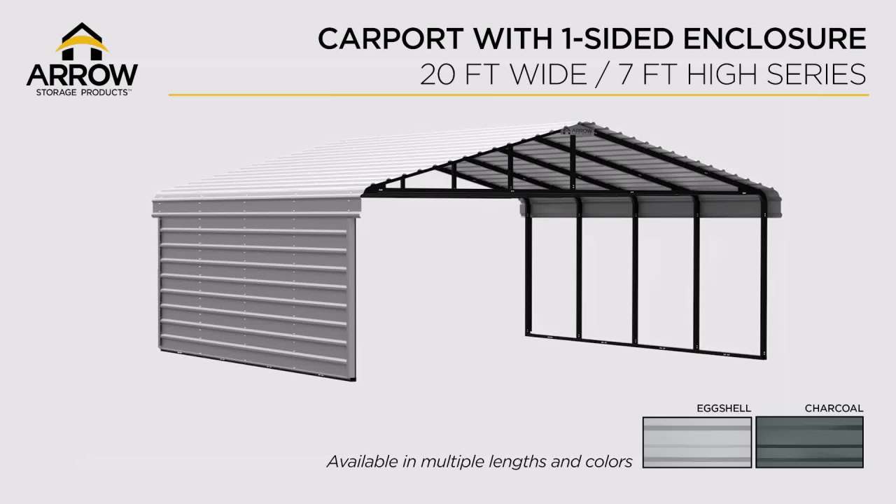 thumbnail video image 2 of Arrow 20 x 20 x 7 ft Eggshell Carport With 1 Side Wall Kit, 2 of 15