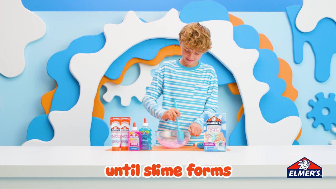 thumbnail video image 2 of Elmer’s Fluffy Slime Kit, Includes Elmer’s Translucent Glue, Elmer’s Glitter Glue, Elmer’s Slime Activator, 4 Count, 2 of 7