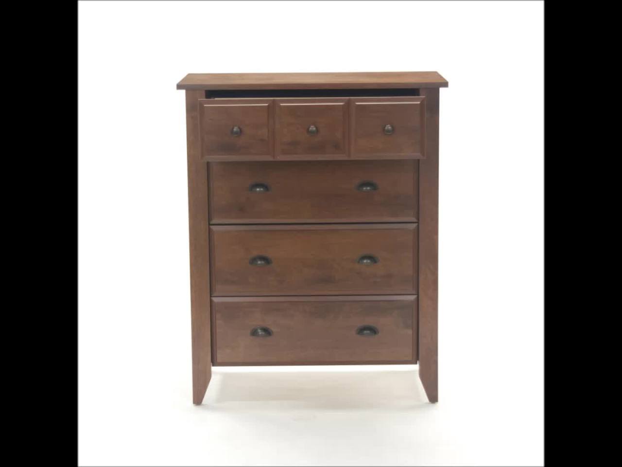 thumbnail video image 2 of Sauder Shoal Creek 4-Drawer Dresser, Oiled Oak Finish, 2 of 4
