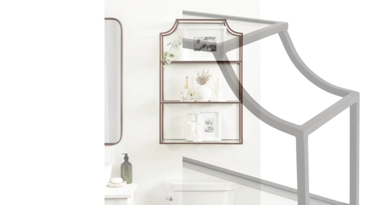 thumbnail video image 2 of Kate and Laurel Ciel Three-Tiered Wall Shelf, 21 x 30, White, Decorative Floating Shelf Storage and Wall Organizer for Over Toilet Storage Bathroom Display, 2 of 9