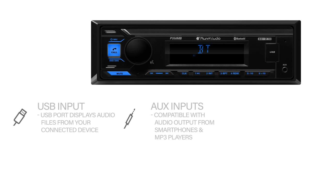 thumbnail video image 2 of Planet Audio P350MB Car Audio Stereo System - Single Din, Bluetooth Audio and Calling Head Unit, MP3, 2 of 13