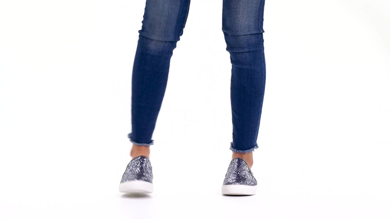 thumbnail video image 2 of Brinley Co. Womens Glitter Faux Leather Slide Sneakers, 2 of 9
