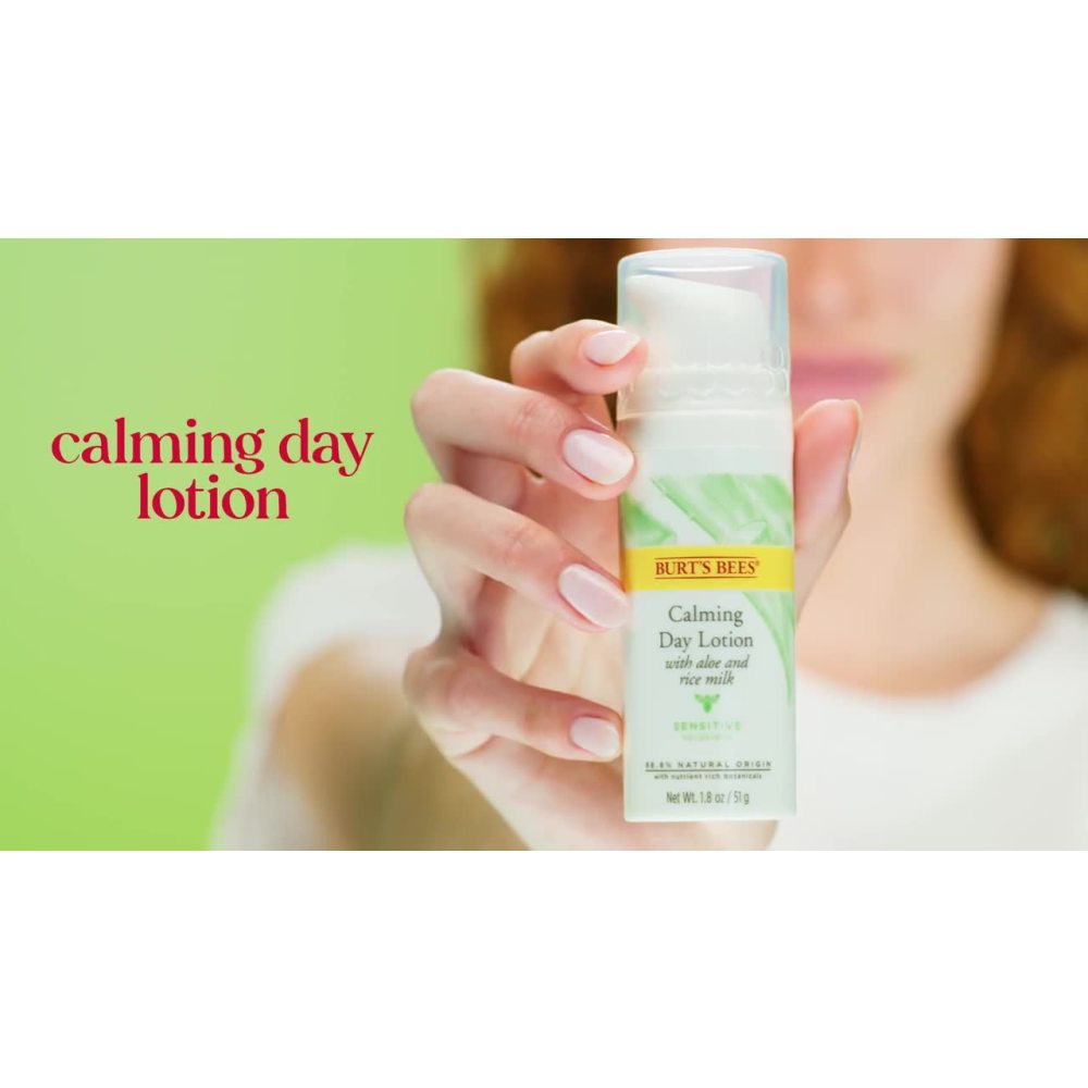 thumbnail video image 3 of Burt's Bees Calming Day Face Lotion With Aloe and Rice Milk, 1.8 oz. Bottle, 3 of 15